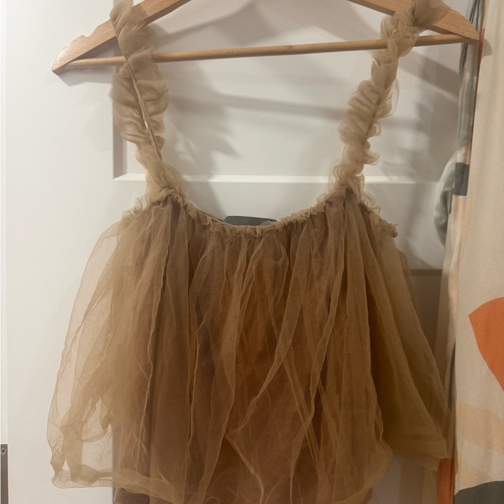 Anthropologie Sheer Tan Tulle Top - Picture 3 of 4